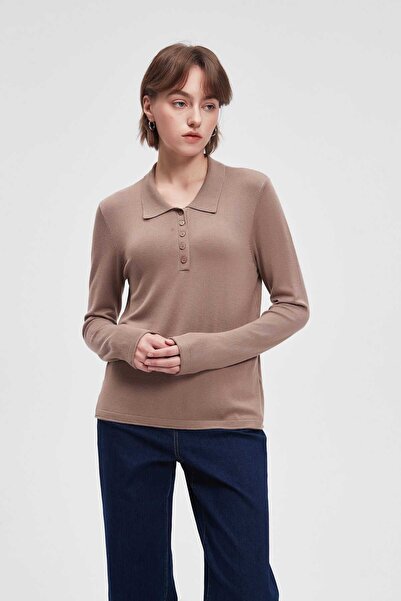 menta Plain Long Sleeve Polo Neck Top