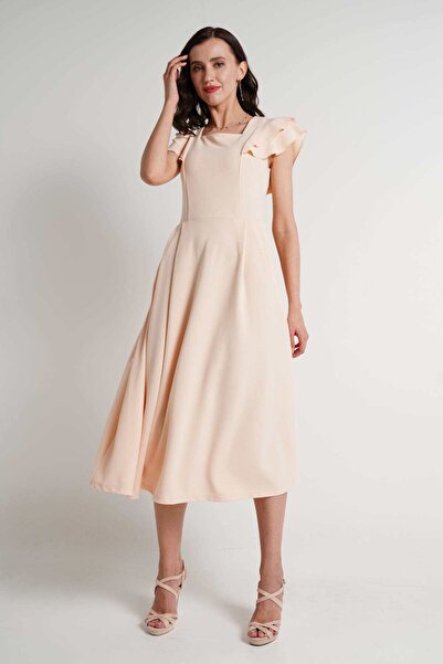mica Basic Ruffled Short Sleeve Midi Dress