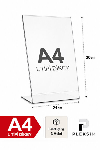 ulusoypleksi 3 Adet A4 L Tipi Dikey 21X30 Cm Şeffaf Pleksi Föylük Resimlik St...