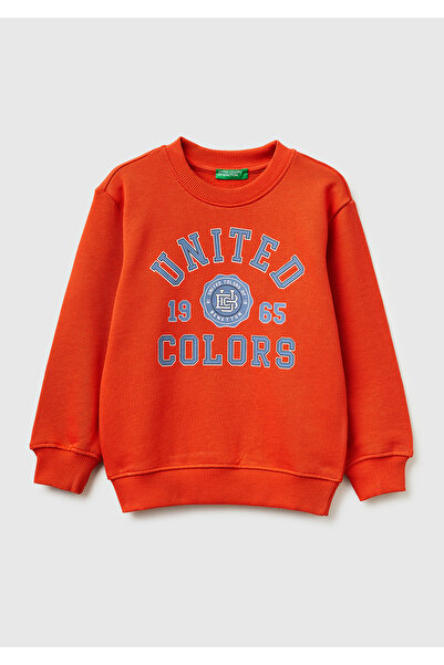 United Colors of Benetton Boy's Red Round Neck Sweatshirt with Logo Print on ...