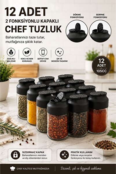 Tercih Home 12-Piece Double-Lid Mini Twice Glass Spice Jar Set - Salt and Pep...
