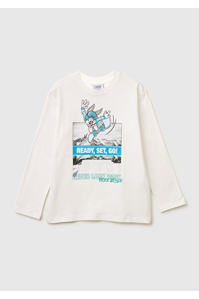United Colors of Benetton Boy's white Printed crew neck long sleeve t-shirt