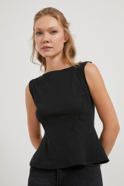 Arma Life Women's Boat Neck Sleeveless Summer Casual Black Blouse