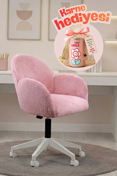 SandalyeDeposu Bellasoft Çalışma Kotuğu Pembe Peluş Kumaş