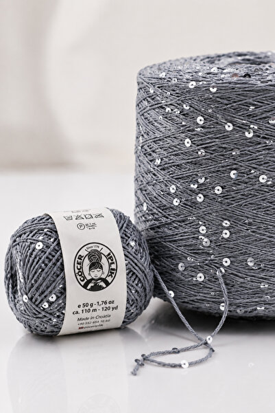 göçer Bag String / Knitting String 100% Cotton Color Gray 3Mm+6Mm Silver Chun...