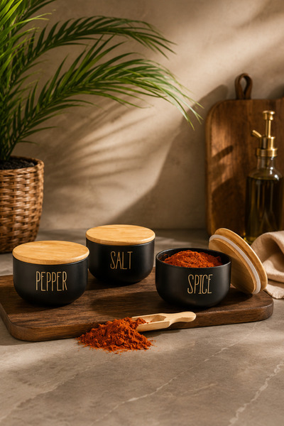 YzHome Set of 3 Glass Spice Jars Jar with Bamboo Vacuum Lid Salt-Pepper-Spice...