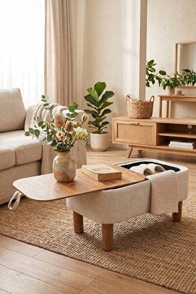 Zem Ramos Sandıklı Orta Sehpa/Bench, Açık Krem