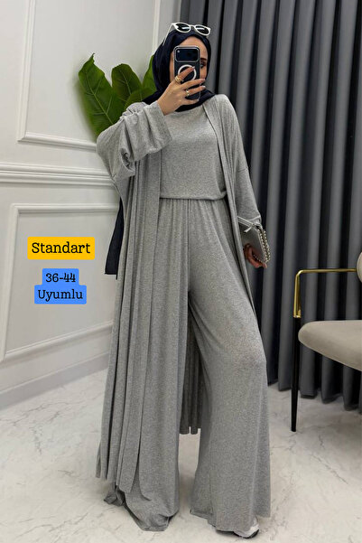 Mogi Butik بلوزة نسائية طويلة من القطن الممشط مع بنطلون واسع الساق طقم عباءة ...