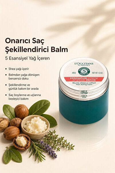 L'Occitane Onarıcı Saç Şekillendirici Balm, 5 Esansiyel Yağ İçeren, 45 g