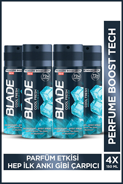 Blade Cool Fresh Erkek Alüminyumsuz Deodorant Body Spray 4x150 Ml Hızlı Kurur...