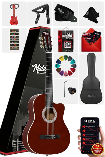Midex MGX-100BRW-BAG Üst Seviye Klasik Gitar 4/4 Sap Ayarlı