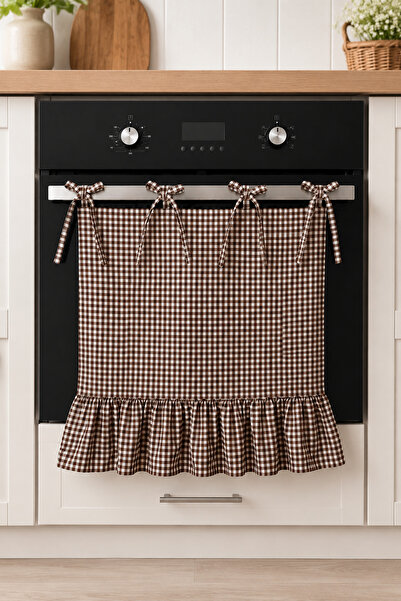 Mirilliahome Bow-Tie Oven Cover with Gingham Pattern Decorative Oven Curtain