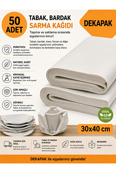 DEKAPAK 50 Adet 30x40 Bardak Tabak Cam Kase Sarma Taşıma Koruma Paketleme Amb...