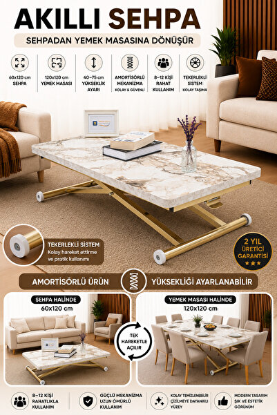 SEHPAM AKILLI Akıllı Sehpa Home Üst Tabla Mdf Alt Mekanizma Gold Kaplama
