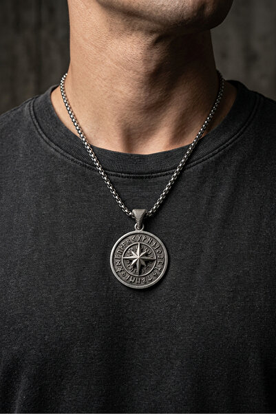 Begondio قلادة رجالية من الفولاذ المقاوم للصدأ مصنوعة يدويًا من Viking Compass