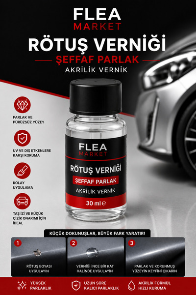 Flea Market RÖTUŞ BOYASI VERNİĞİ, ŞEFFAF PARLAK AKRİLİK VERNİK - Fırçalı Set ...