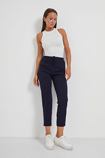 Arma Life Women's Elastic Waist Basic Tight Navy Carrot Pants