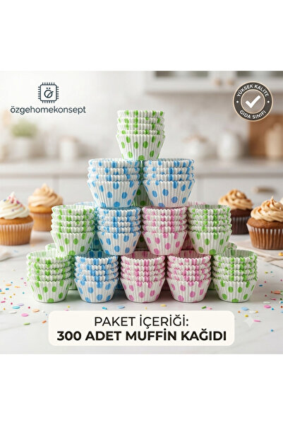 RES 300 Adet Puantiyeli Muffin & Cupcake Kağıdı – Renkli cupKek Kapsülü – Fır...