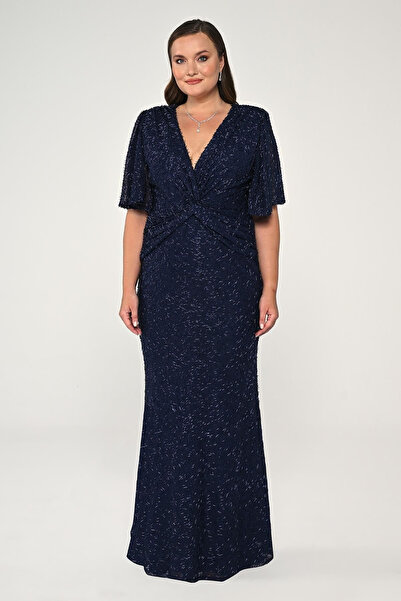 ALFABETA V-Neck, Short Sleeve, Beaded Fabric Dress - Alpha Beta