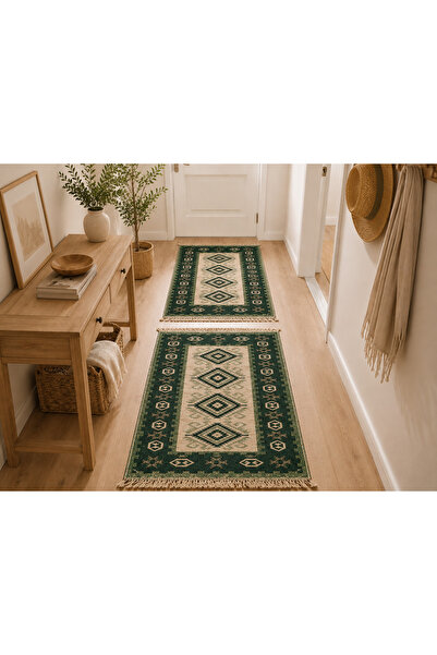 OEM Covoare tradiționale țesut 1+1, față-verso, dimensiune 60 x 120 cm,verde