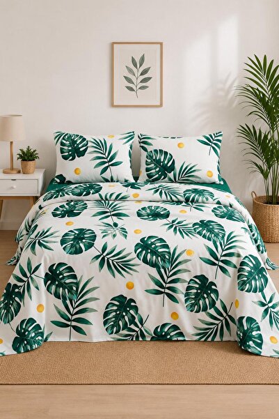 Eponj Home Pike Seti Baskılı Çift Kişilik Monstera Yeşil
