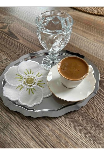 KUMSAL ÇEYİZ 6 Pieces of Flower-Patterned Cocktail and Presentation Napkins with 2 Bi-Coffee Napkin Holders as a Gift