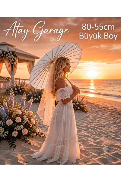 Atay Garage Japon Kağıt Şemsiye 55-80cm Ebatlarında Büyük Boy Beyaz Semsiye- ...