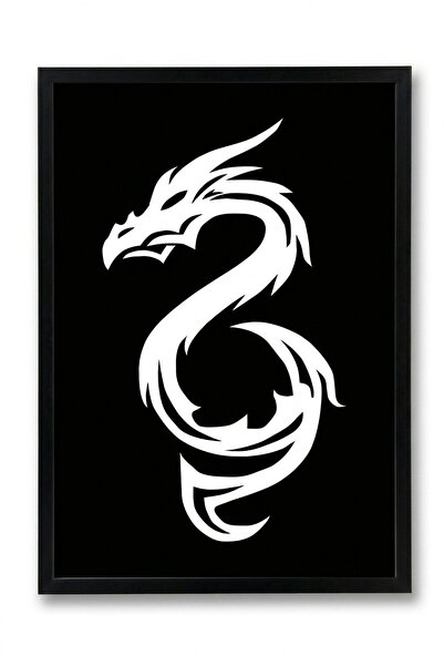 Ejderha Dragon Tribal Dekoratif Çerçeveli Ahşap Lazer Kesim Tablo