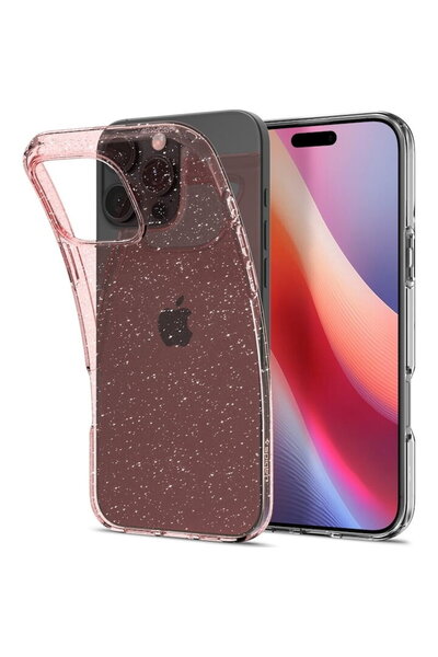 Spigen Carcasa Liquid Crystal Glitter pentru iPhone 16 Pro, roz cu sclipici
