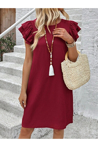 Generic Brand Women's Short Sleeve Crew Neck Ruffle Short Wrap Dress