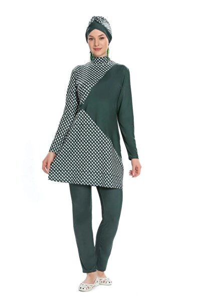 Starinci Mayo Lycra kupaći kostim sa punim pokrivanjem, zeleni houndstooth dezen