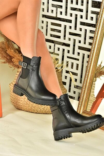 Fox Shoes حذاء نسائي يومي من الجلد الطبيعي باللون الأسود N555257203