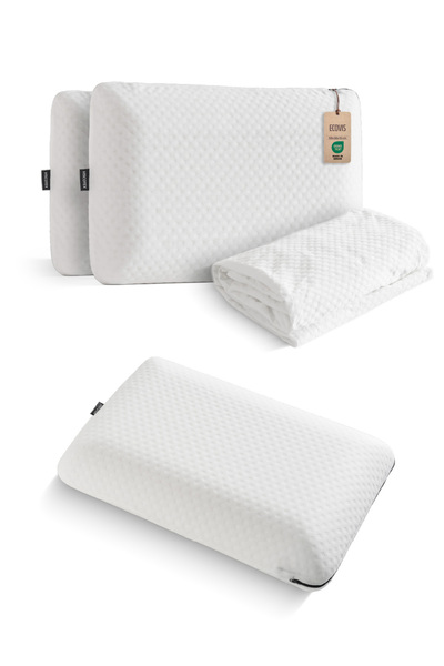 Ecovis Family Set, 2-Piece Visco Pillow and Double Liquid-Proof Fitted Bed Pillow 160x200cm