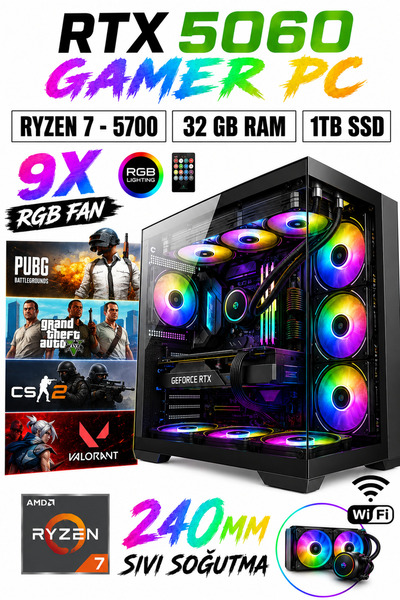 Dmc N299 Windows 11 / Ryzen 7 5700 32GB RAM 1TB M.2 RTX5060 Sıvı Soğutmalı Oy...