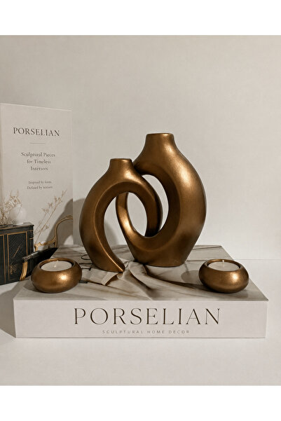 Porselian Sevgili Vazo Sarmaşık Vazo Mumluklu Şamdanlı Set