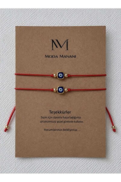MODA MANANI 2 Adet Kırmızı İpli Mavi Nazar Boncuklu Şans Bilekliği- Sevgili, ...