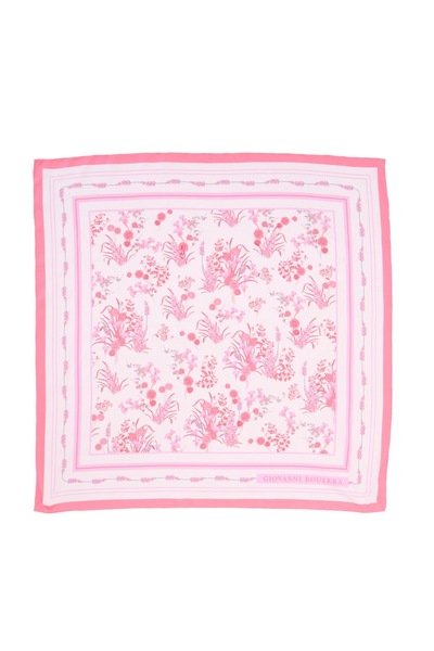 Giovanni Boulera Pembe Tonlarıyla Tasarlanmış Çiçek Desenli Mulberry Twill İp...