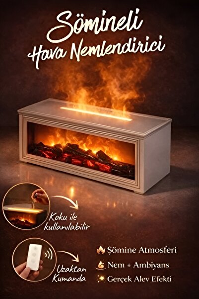 blueseed BS-H3 Şömine Tasarımlı Işıklı Buharlı Ultrasonik Aroma Difüzörü Hava...
