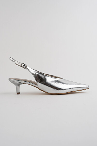 bakac store Women's Silver Color Wrinkled Patent Leather Short Heeled Shoes
