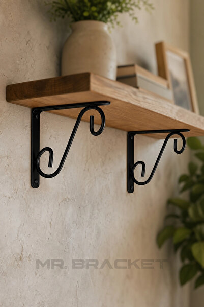 MR.BRACKET 11x15cm- 2 ad. Siyah Ferforje Ayağı Raf Altı Tutucu Ayak - Metal L...
