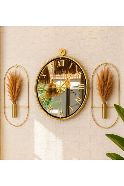 Mgs DUVAR SAATİ mobilya TİNATTİ GOLD ROMA BRONZ AYNALI SET ÇİÇEKLİK not: pamp...