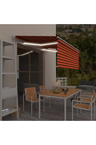 Concept Copertină manuală cu stor&LED, portocaliu&maro, 3,5x2,5 m