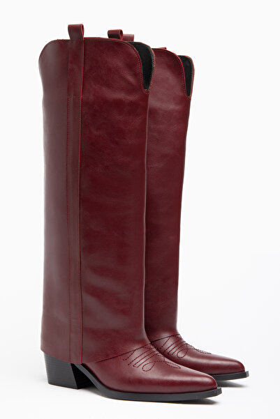 DENORA Burgundy Matte Leather Trousers Flat Western Cowboy Boots