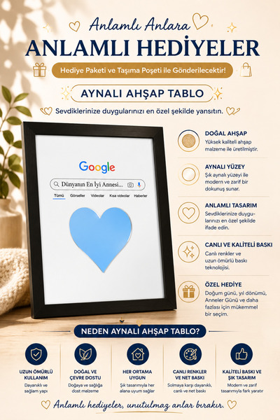 BİRBEYSTORE Dünyanın En İyi Annesi Ahşap Tablo Aynalı Model Masa Standlı Anne...
