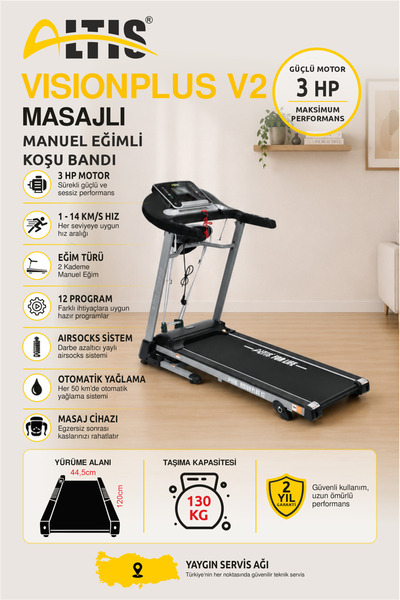 ALTIS Vision Plus V2 Manuel Eğimli Masajlı Koşu Bandı 3 Hp