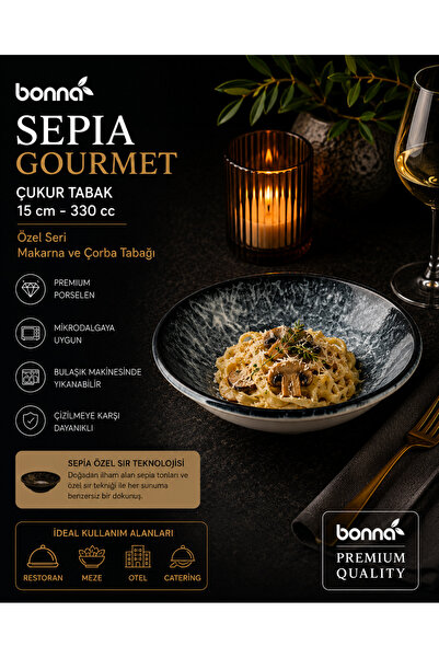 Bonnami Bonna Sepia Gourmet Çukur Tabak 15 cm 330 cc - Özel Seri Makarna ve Ç...