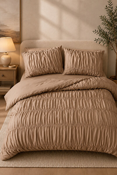 Ricco Lifes Drawstring Single Cappuccino Cotton Duvet Cover Set