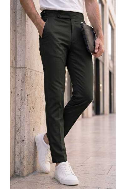 viyamen Pantaloni din stofă pentru bărbați, cu curea integrată, eleganți și c...