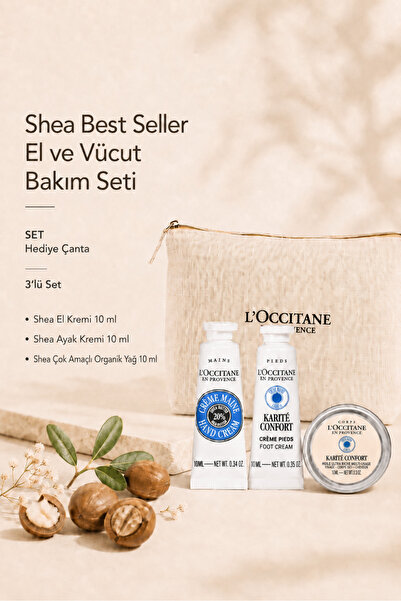 L'Occitane Shea Best Seller El ve Vücut Bakım Seti, Özel Çantalı, 3'lü Set