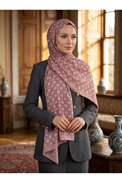 Vissona Crepe monogram patterned powder colored 75x195 wrinkle-resistant shawl